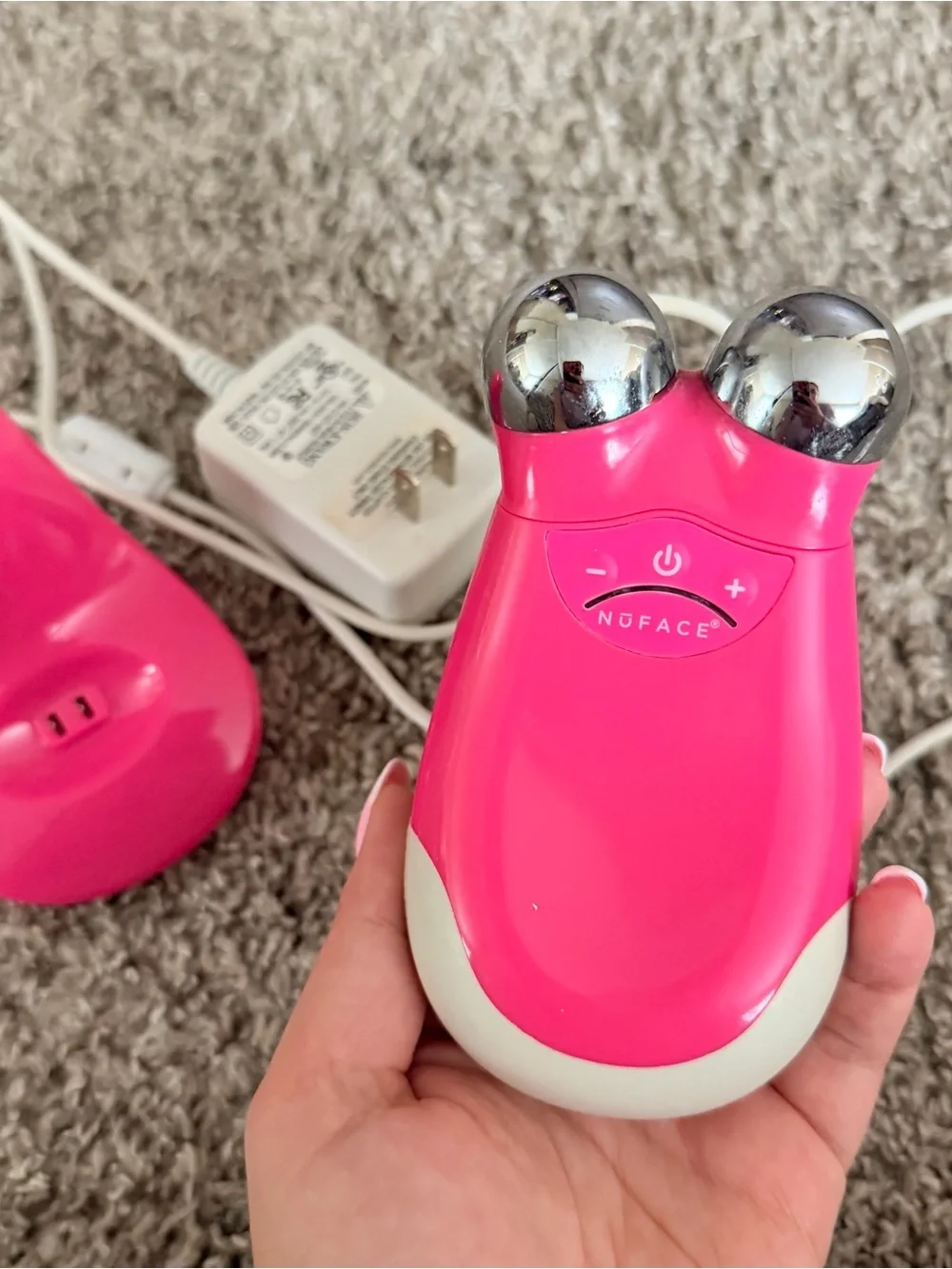 NuFACE Trinity Pink Facial Toning Device w/ Charging Stand, Adapter, Manuals
